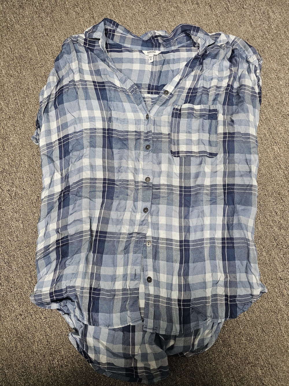 Sonoma Women's Blue Plaid Button-Down Shirt
